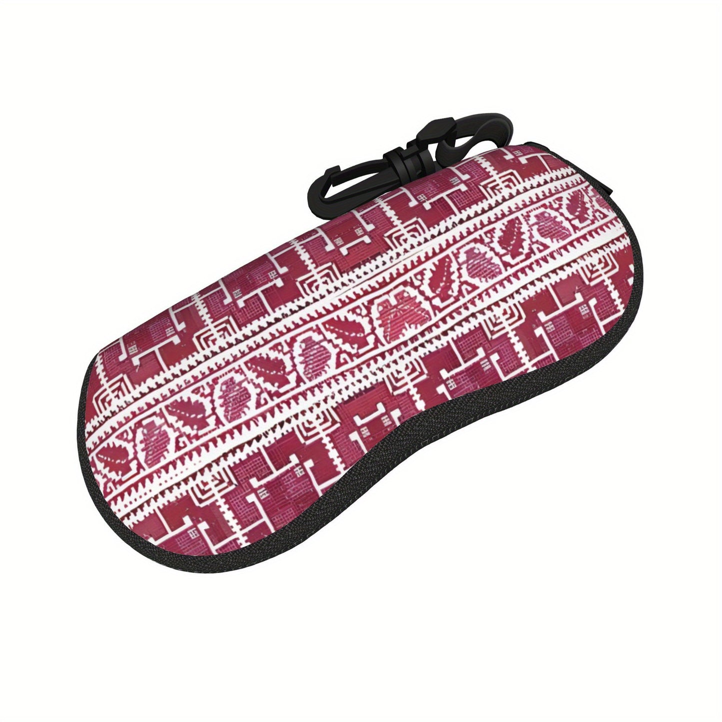 1pc Palestinian Tatreez Embroidery Glasses Case - Maroon & White Floral Design, Durable Zippered Travel Eyewear Pouch, Unisex Portable Protective Cover Fits Various Glasses Styles, Artistic Accessory, Intricate Patterns