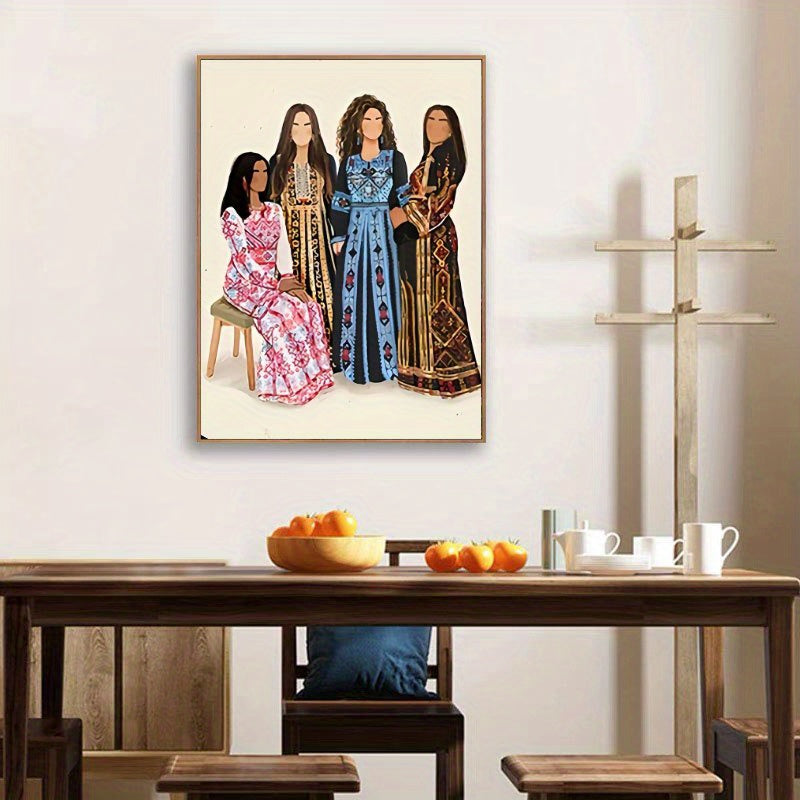 1pc Unframed Canvas Poster - Palestinian Women's Traditional Embroidery Dress Art Print, Vibrant Cultural Wall Decor 40.64x60.96 cm, Handmade-Inspired Home Office Cafe Decor, Holiday Gift for Mother's Day, Valentine's, Easter