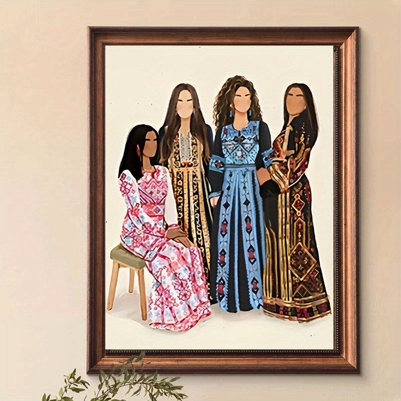 1pc Unframed Canvas Poster - Palestinian Women's Traditional Embroidery Dress Art Print, Vibrant Cultural Wall Decor 40.64x60.96 cm, Handmade-Inspired Home Office Cafe Decor, Holiday Gift for Mother's Day, Valentine's, Easter