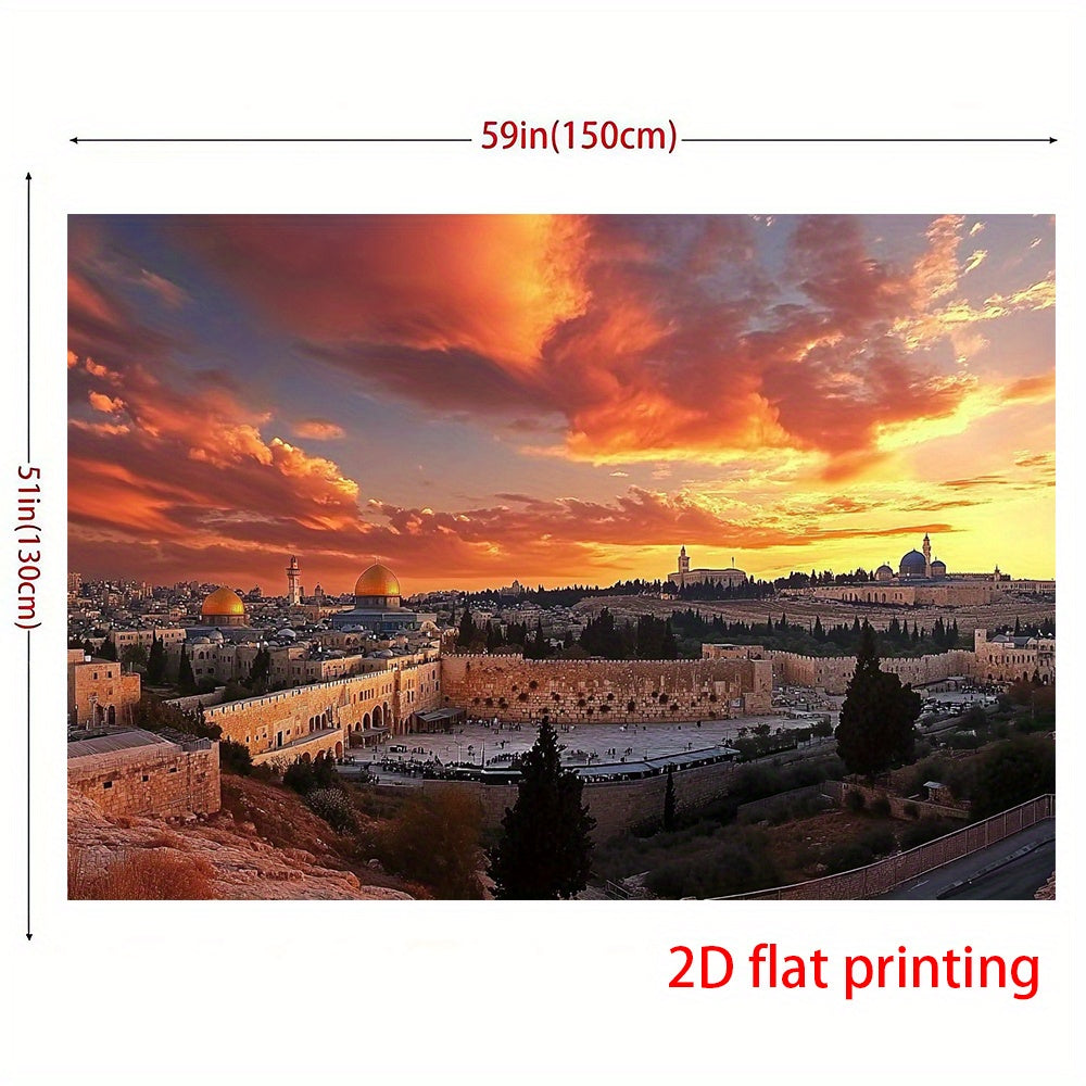 1pc Dome of the Rock Sunset Backdrop – Vibrant Bethlehem & Jerusalem Scene, 2D Flat Printing, Polyester Material, Perfect for Party Decor, Photo Shoots & Event Decorations, Lightweight & Easy to Clean, Event Photo Backdrop