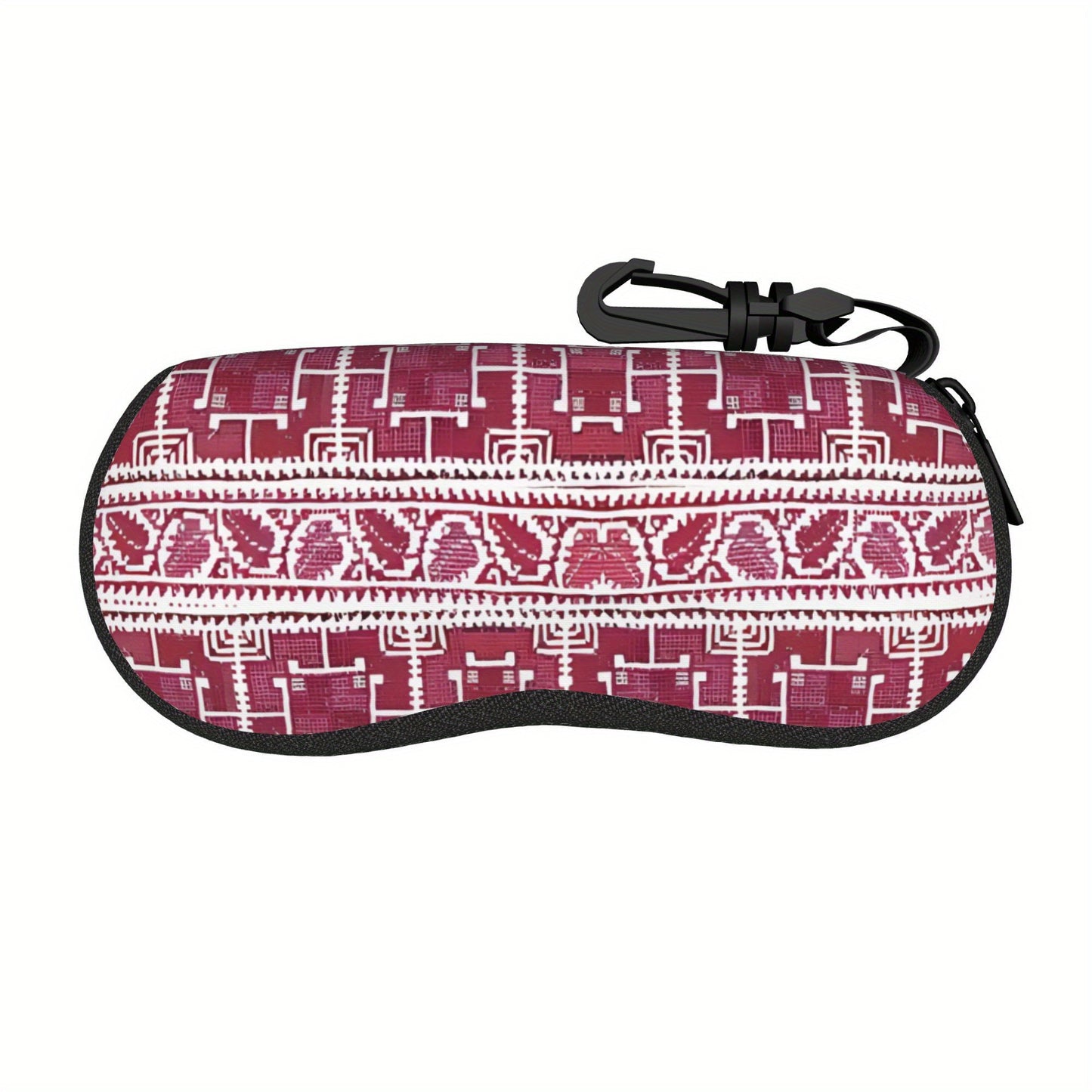 1pc Palestinian Tatreez Embroidery Glasses Case - Maroon & White Floral Design, Durable Zippered Travel Eyewear Pouch, Unisex Portable Protective Cover Fits Various Glasses Styles, Artistic Accessory, Intricate Patterns