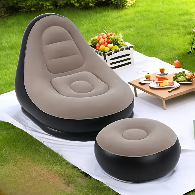 1 inflatable lounge chair with footrest, portable and easy to clean, a multifunctional sofa suitable for both indoor and outdoor use. It is an ideal choice for camping, hiking, and holiday gifts, offering comfortable relaxati