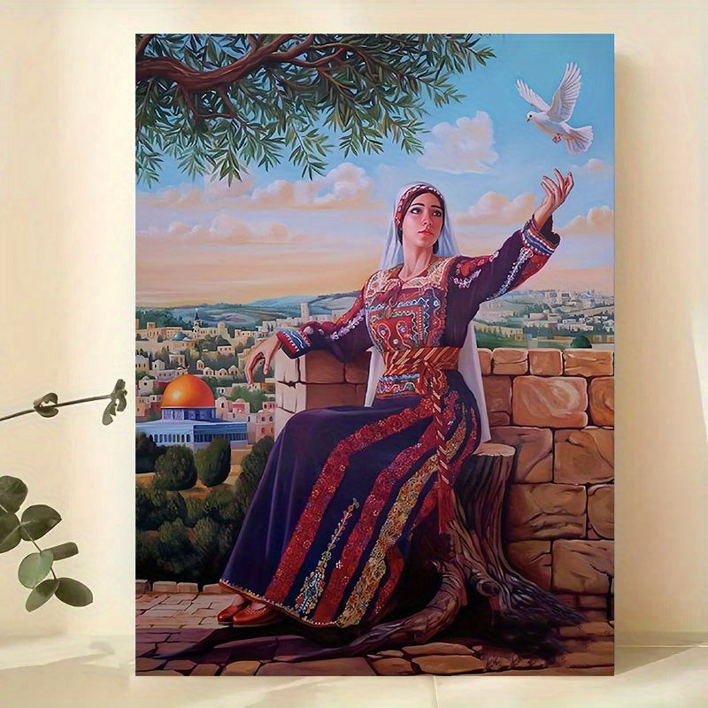 1pc of Palestinian Women and Peace Dove themed 2D flat canvas art painting, suitable for living room, study, bedroom, restaurant, hotel, office, cafe, tea room, foyer, corridor, balcony decoration, gift for mother, wife, fema