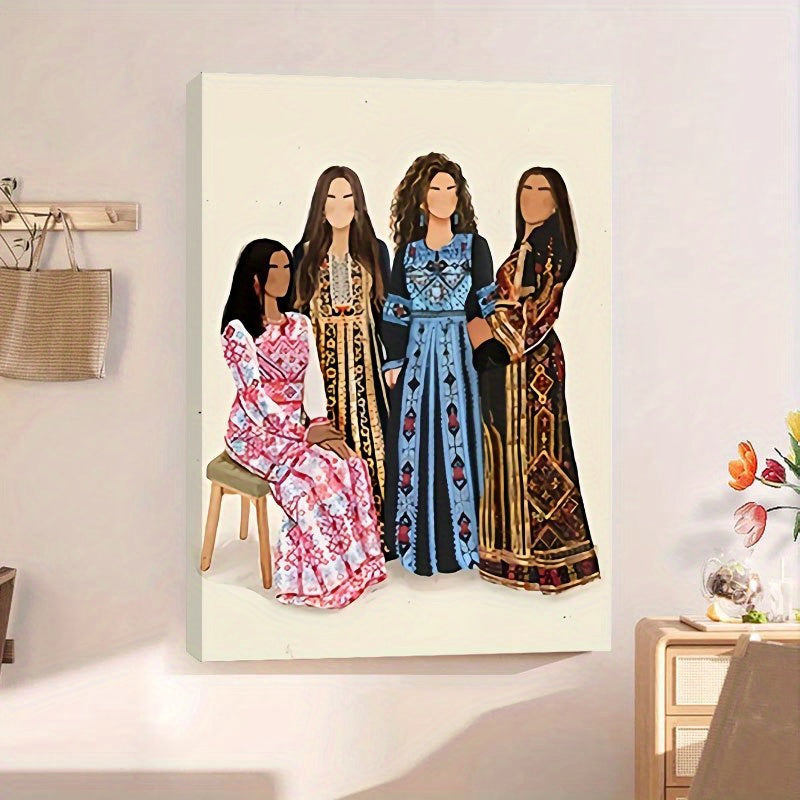 1pc Unframed Canvas Poster - Palestinian Women's Traditional Embroidery Dress Art Print, Vibrant Cultural Wall Decor 40.64x60.96 cm, Handmade-Inspired Home Office Cafe Decor, Holiday Gift for Mother's Day, Valentine's, Easter