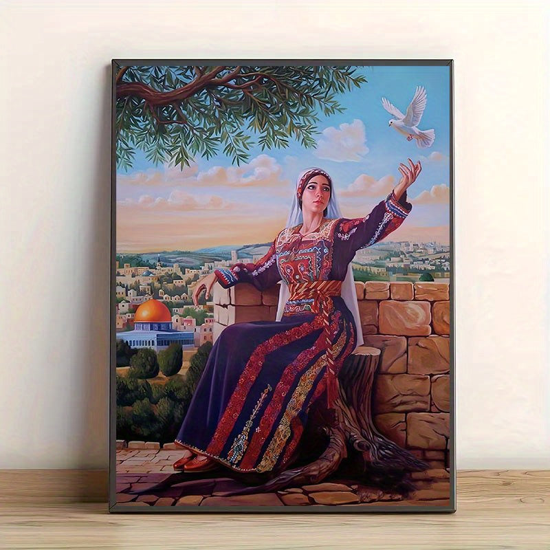1pc of Palestinian Women and Peace Dove themed 2D flat canvas art painting, suitable for living room, study, bedroom, restaurant, hotel, office, cafe, tea room, foyer, corridor, balcony decoration, gift for mother, wife, fema