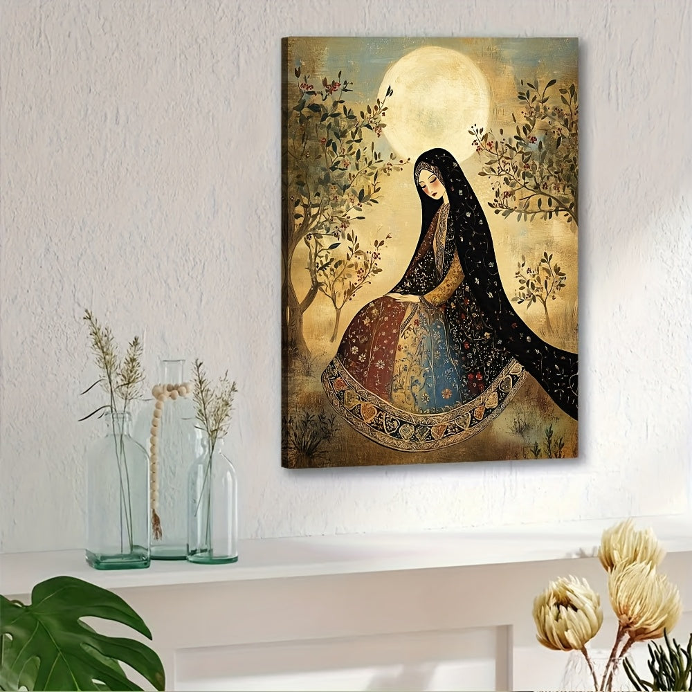 1pc Palestinian Thobe Art Print - Olive Grove Scene Framed Canvas Painting, Traditional & Modern Style Wooden Frame Wall Decor, Ready to Hang Home Office Art, Christmas Holiday Gift for Him or Her, Arabic Wall Art, Cultural A