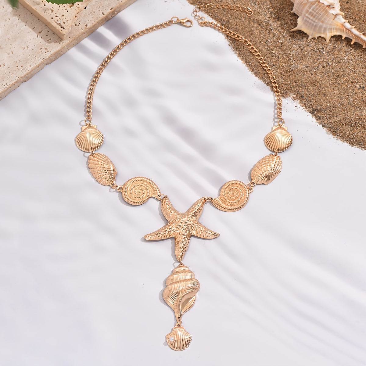 1 Pair of Summer Ocean Vacation Style Women's Y-Necklace, New Bohemian Creative Starfish Shell Seashell and Other Marine Life Pendant Collarbone Necklace, Perfect Beach Holiday Accessory, Ideal Gift for Friends