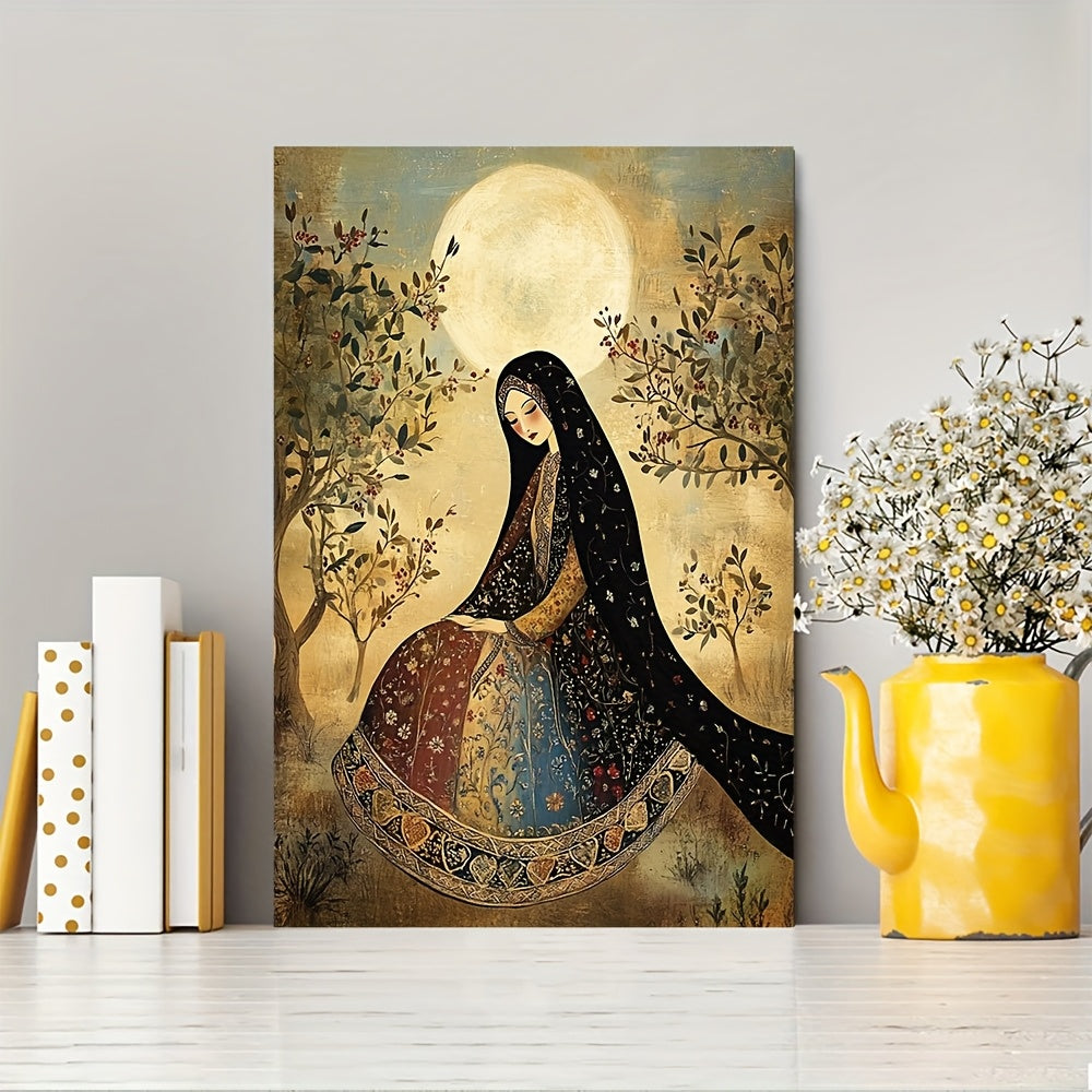 1pc Palestinian Thobe Art Print - Olive Grove Scene Framed Canvas Painting, Traditional & Modern Style Wooden Frame Wall Decor, Ready to Hang Home Office Art, Christmas Holiday Gift for Him or Her, Arabic Wall Art, Cultural A