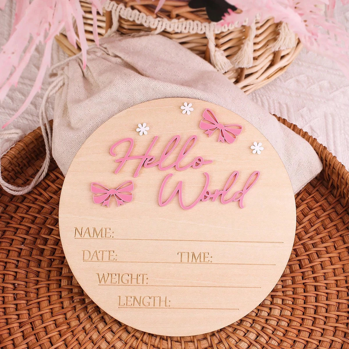 Ylsteed hello world newborn name sign dusty pink butterfly star deco baby birth announcement sign for hospital newborn props