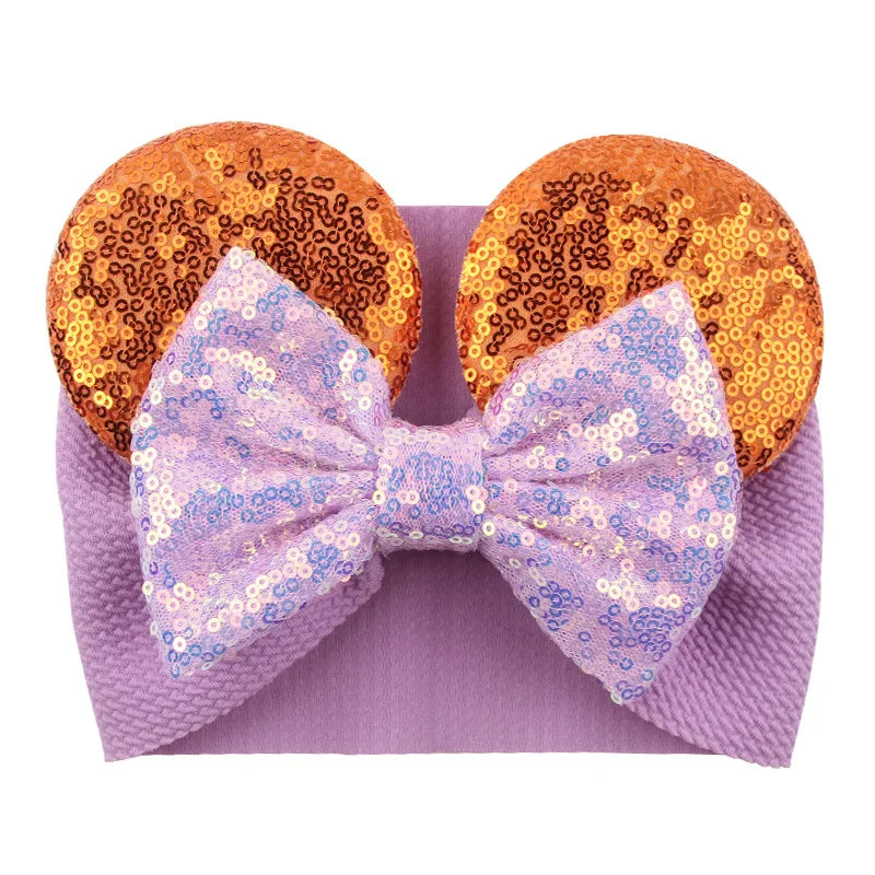 Cartoon Disney Ears Baby Headband Kids Girls Festival Sequin 5" Bow Head Wrap Mickey Turban Cosplay Party DIY Hair Accessories