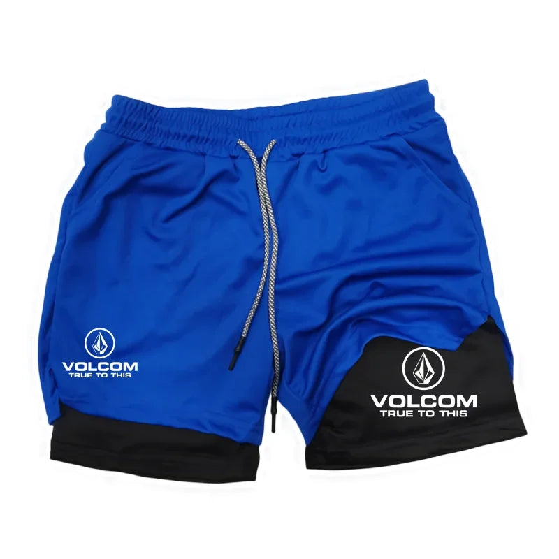 VOLCOM Print 2 in 1 Workout Running Shorts for Men Christian Gym Athletic Shorts with Compression Liner Phone Pocket Towel Loop
