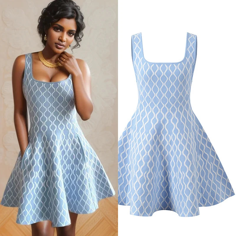 Women's knitted strap dress 2024 early fall new fashion diamond check thin sleeveless dress