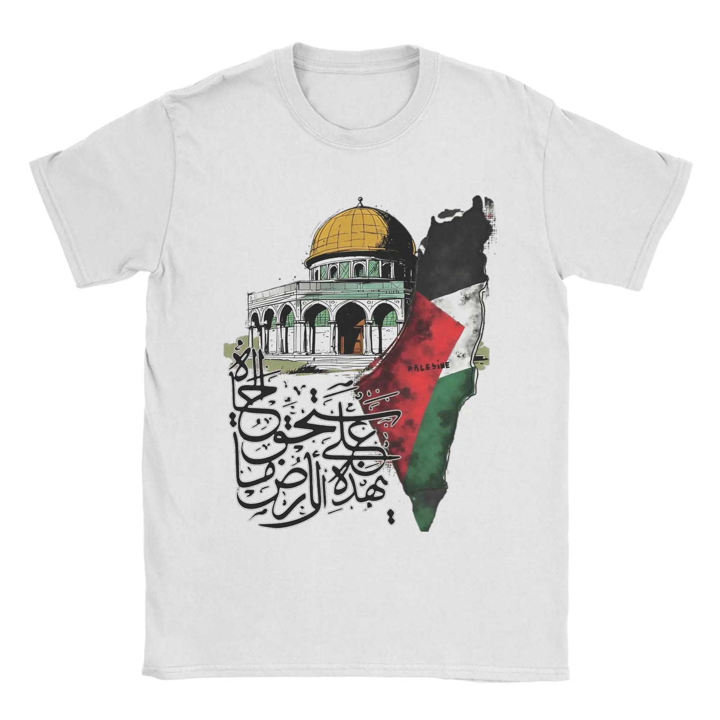 Vintage Palestine Map Dome of the Rock T-Shirt Summer Harajuku T-Shirts Men Cotton O Neck Oversize Clothing Y2K Casual Tshirt