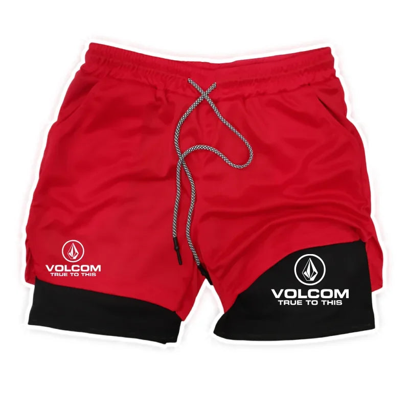 VOLCOM Print 2 in 1 Workout Running Shorts for Men Christian Gym Athletic Shorts with Compression Liner Phone Pocket Towel Loop