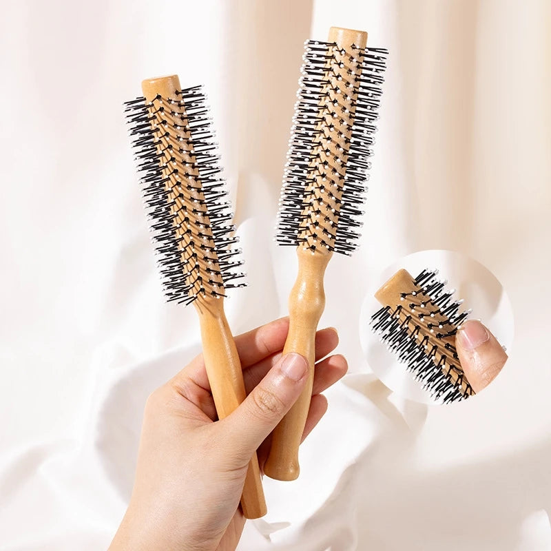 Curly Hair Styling Definition Barrel Brush With Elastic Plastic Pins Round Barber Hairbrush Cylindrical Nylon Teeth Roller Comb