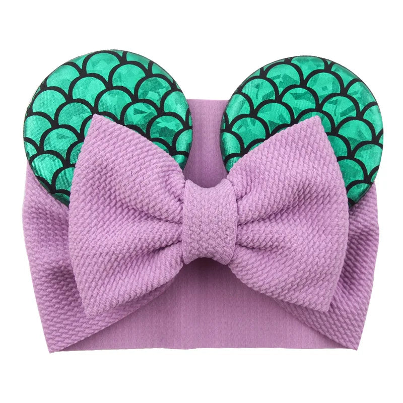 Cartoon Disney Ears Baby Headband Kids Girls Festival Sequin 5" Bow Head Wrap Mickey Turban Cosplay Party DIY Hair Accessories