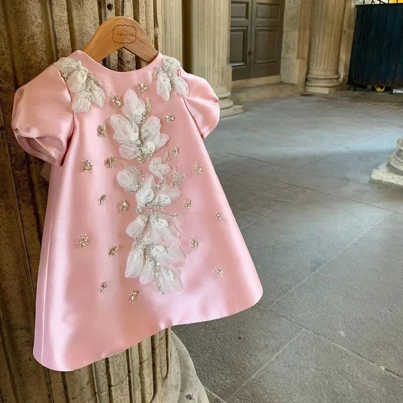 2024 Evening Dress Dress for Baby Girls Kid Pink Green Luxury Ball Gown Evening Birthday Party Dresses Children Elegant