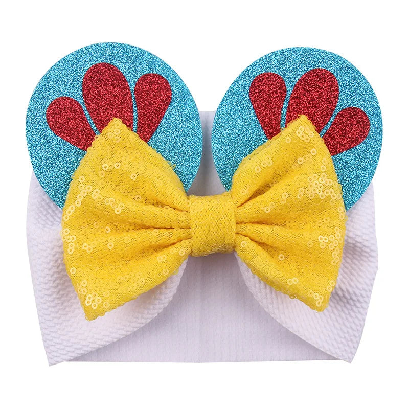Cartoon Disney Ears Baby Headband Kids Girls Festival Sequin 5" Bow Head Wrap Mickey Turban Cosplay Party DIY Hair Accessories