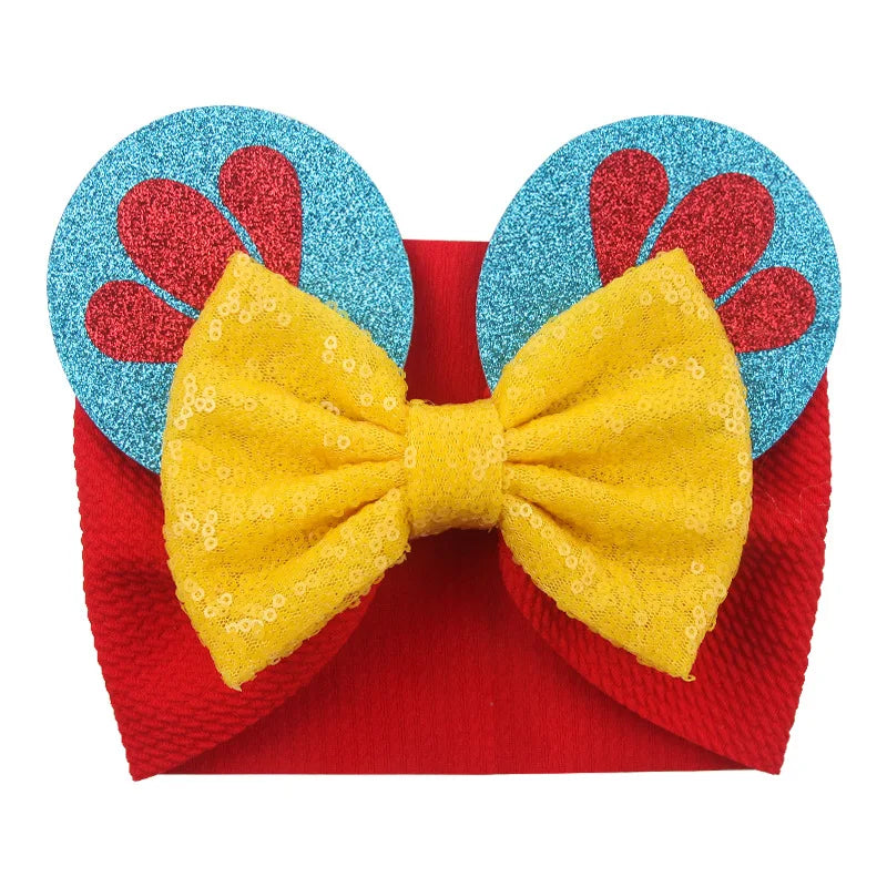 Cartoon Disney Ears Baby Headband Kids Girls Festival Sequin 5" Bow Head Wrap Mickey Turban Cosplay Party DIY Hair Accessories