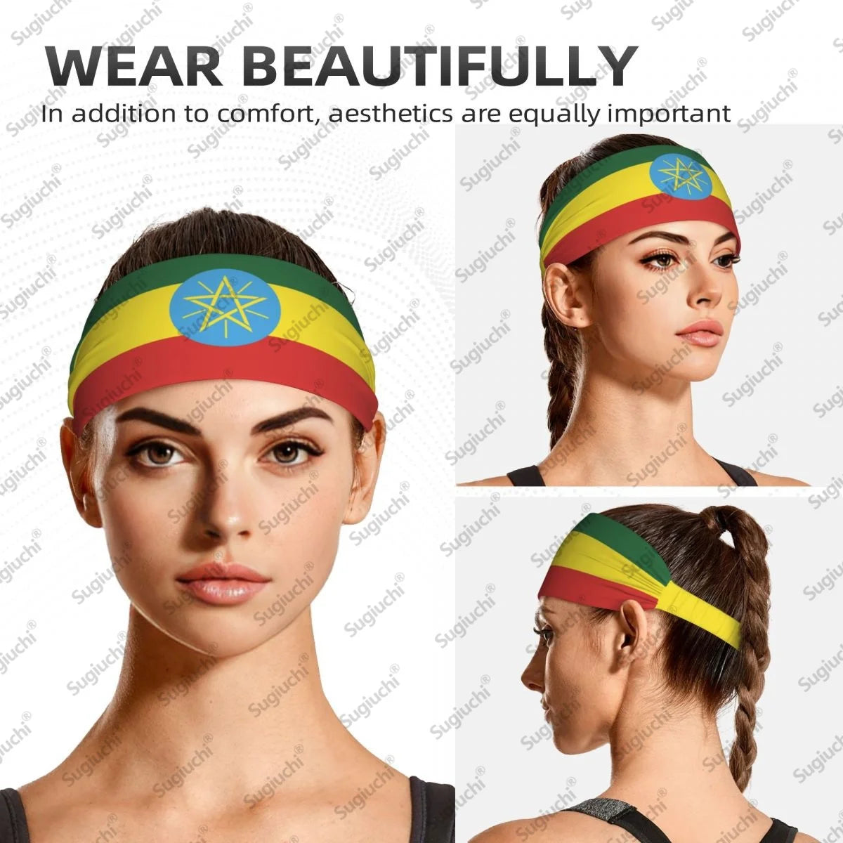 2025 Ethiopia Flag Sweatband Women Men Moisture Wicking Syriac Aram Gym Headband for Cycling Yoga
