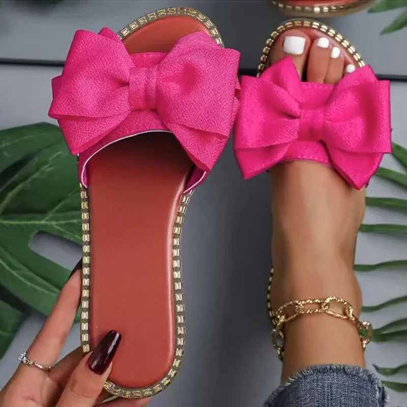 Women's Sandals Sweet Bow Summer Shoes Women Flat Sandals Inddor Outdoor Slippers Women 2025 New Sandals Summer Footwear Female