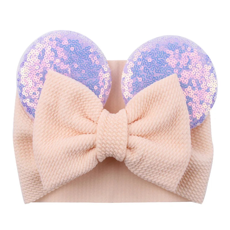 Cartoon Disney Ears Baby Headband Kids Girls Festival Sequin 5" Bow Head Wrap Mickey Turban Cosplay Party DIY Hair Accessories
