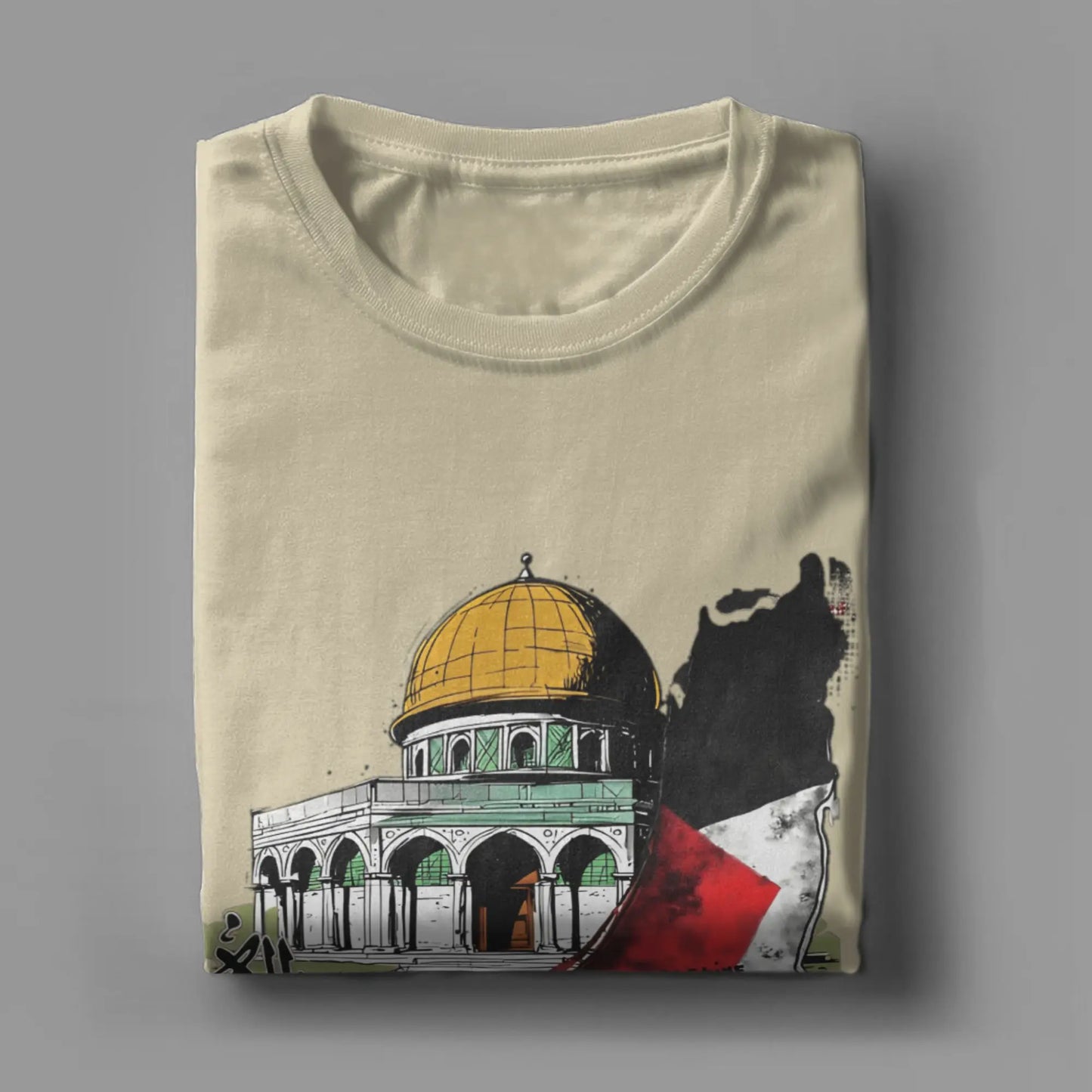 Vintage Palestine Map Dome of the Rock T-Shirt Summer Harajuku T-Shirts Men Cotton O Neck Oversize Clothing Y2K Casual Tshirt