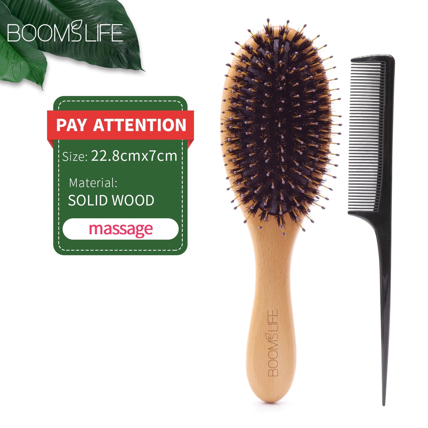 Custom Boar Bristle Hair Brush Women Hair Anti-Static Scalp Massage Comb Wood Hair Brush for Curly Thick Long Hair Detangler