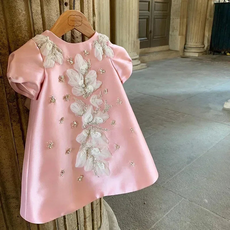 2024 Evening Dress Dress for Baby Girls Kid Pink Green Luxury Ball Gown Evening Birthday Party Dresses Children Elegant