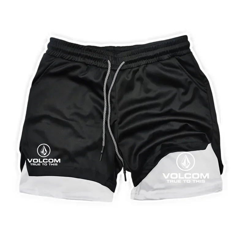 VOLCOM Print 2 in 1 Workout Running Shorts for Men Christian Gym Athletic Shorts with Compression Liner Phone Pocket Towel Loop