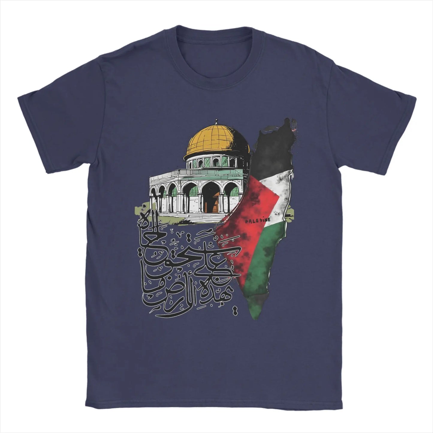 Vintage Palestine Map Dome of the Rock T-Shirt Summer Harajuku T-Shirts Men Cotton O Neck Oversize Clothing Y2K Casual Tshirt