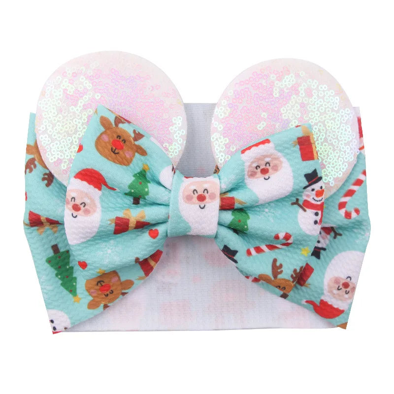 Cartoon Disney Ears Baby Headband Kids Girls Festival Sequin 5" Bow Head Wrap Mickey Turban Cosplay Party DIY Hair Accessories