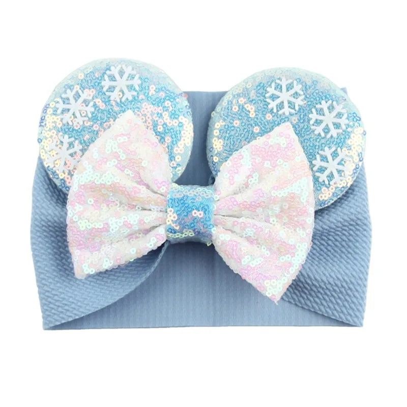 Cartoon Disney Ears Baby Headband Kids Girls Festival Sequin 5" Bow Head Wrap Mickey Turban Cosplay Party DIY Hair Accessories