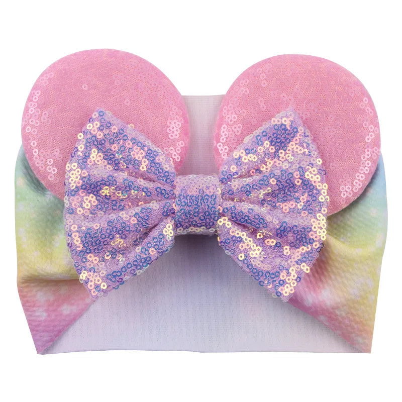 Cartoon Disney Ears Baby Headband Kids Girls Festival Sequin 5" Bow Head Wrap Mickey Turban Cosplay Party DIY Hair Accessories