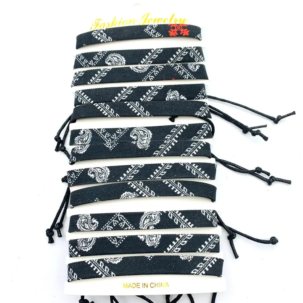 12pcs/set Cuff Bangle Bracelets For Men and Women Ethnic Style Patterns Fabric Fashion Jewelry