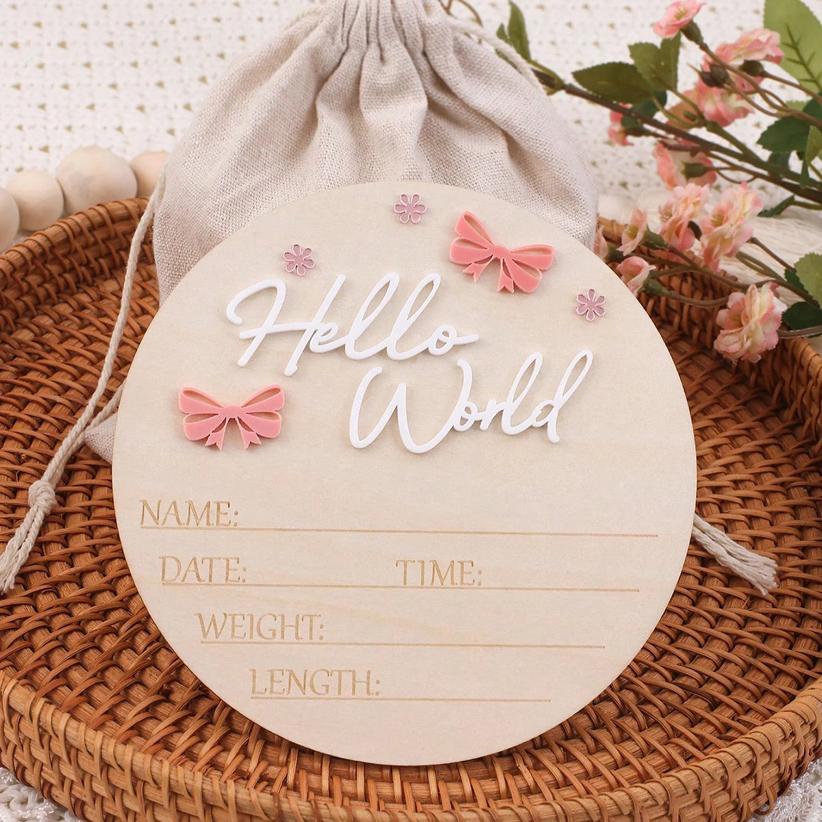 Ylsteed hello world newborn name sign dusty pink butterfly star deco baby birth announcement sign for hospital newborn props