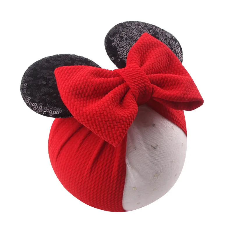 Cartoon Disney Ears Baby Headband Kids Girls Festival Sequin 5" Bow Head Wrap Mickey Turban Cosplay Party DIY Hair Accessories