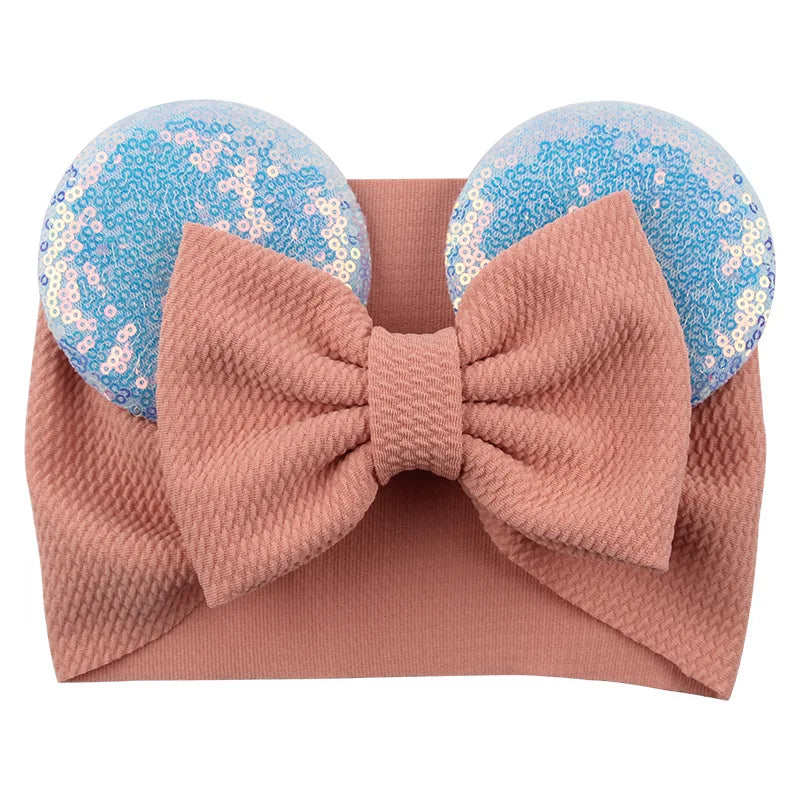 Cartoon Disney Ears Baby Headband Kids Girls Festival Sequin 5" Bow Head Wrap Mickey Turban Cosplay Party DIY Hair Accessories