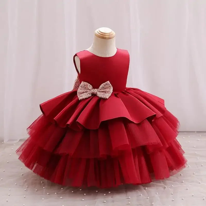 2024 Baby Girls Party Dress Sequins 1st Birthday Baptism Toddler Dress Wedding Green Princess Dresses for Kids Girls Luxury Gown