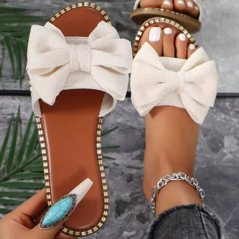 Women's Sandals Sweet Bow Summer Shoes Women Flat Sandals Inddor Outdoor Slippers Women 2025 New Sandals Summer Footwear Female