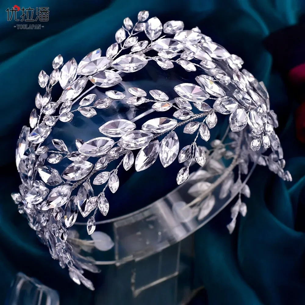 Double Strand Water Diamond Hairband Crown for Bridal Gown Show Runway Headwear Styling Accessory Elegant Wedding Hairpiece