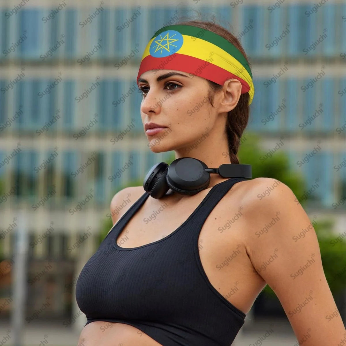 2025 Ethiopia Flag Sweatband Women Men Moisture Wicking Syriac Aram Gym Headband for Cycling Yoga