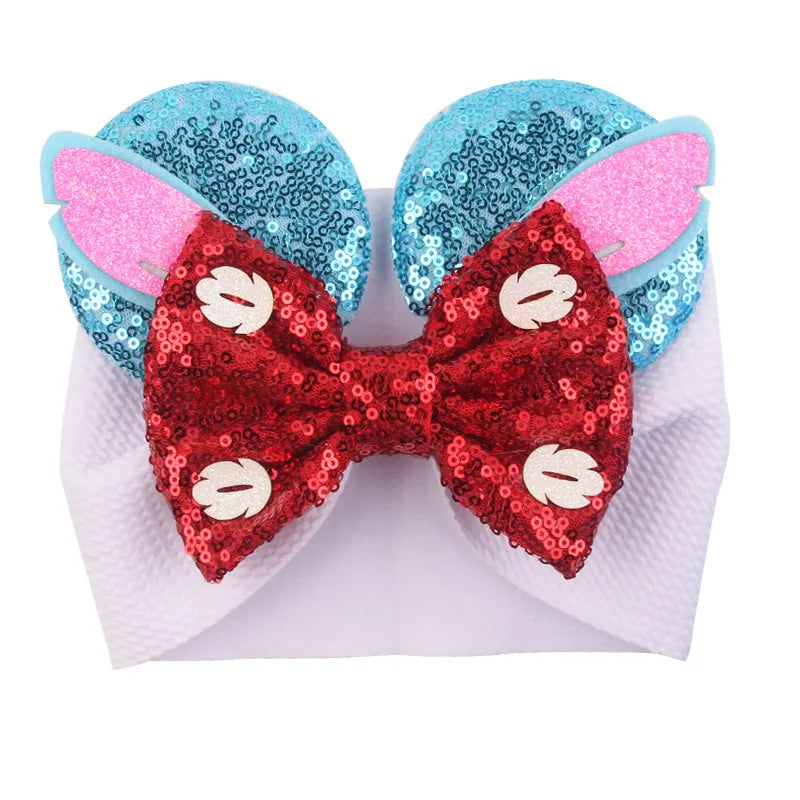 Cartoon Disney Ears Baby Headband Kids Girls Festival Sequin 5" Bow Head Wrap Mickey Turban Cosplay Party DIY Hair Accessories