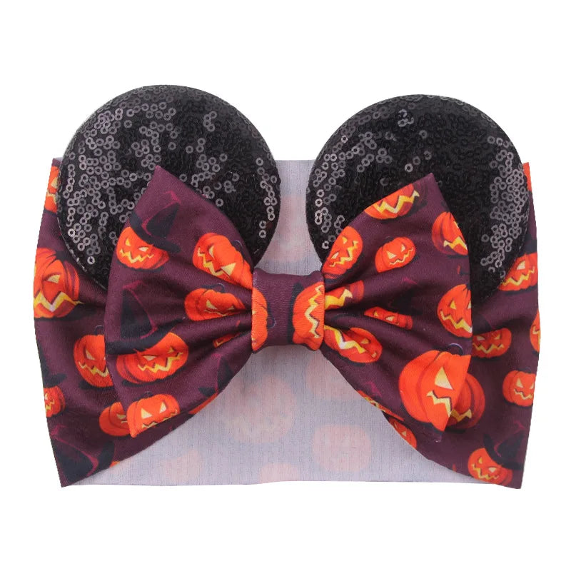 Cartoon Disney Ears Baby Headband Kids Girls Festival Sequin 5" Bow Head Wrap Mickey Turban Cosplay Party DIY Hair Accessories