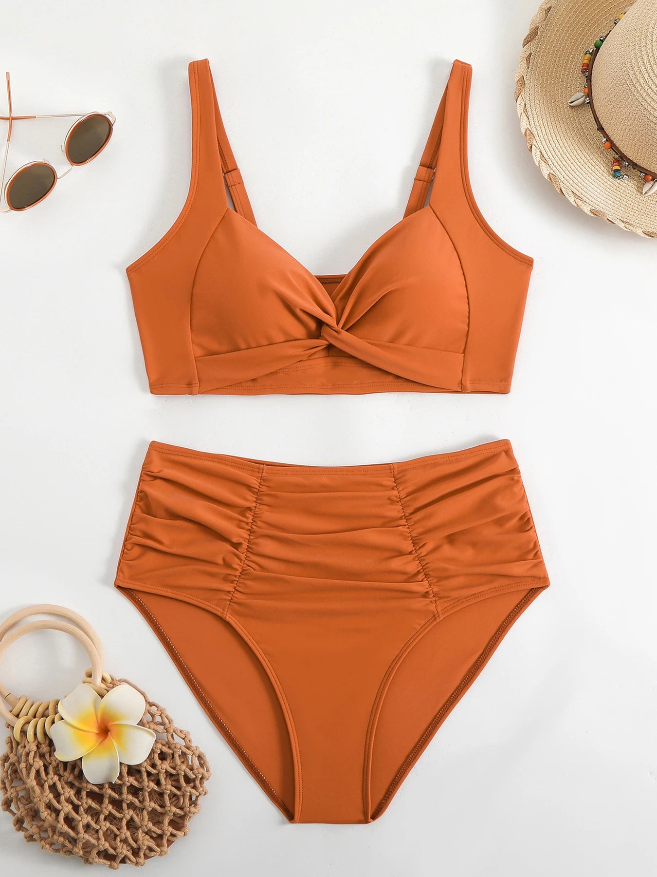 2025 New Solid High Waist Bikini Sets Swimsuit For Women Push Up Swimwear Female Two Pieces Bathing Suit Beachwear Swimming Suit