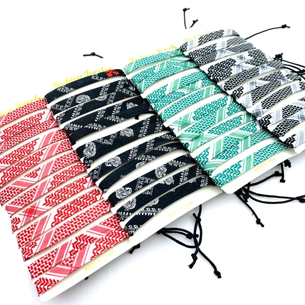 12pcs/set Cuff Bangle Bracelets For Men and Women Ethnic Style Patterns Fabric Fashion Jewelry