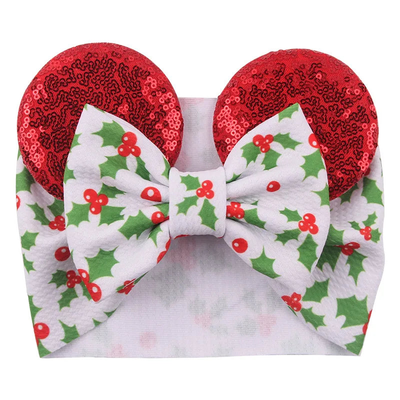 Cartoon Disney Ears Baby Headband Kids Girls Festival Sequin 5" Bow Head Wrap Mickey Turban Cosplay Party DIY Hair Accessories