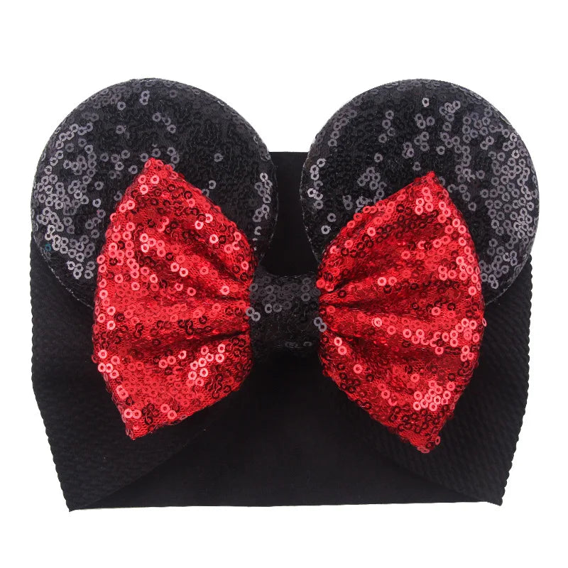 Cartoon Disney Ears Baby Headband Kids Girls Festival Sequin 5" Bow Head Wrap Mickey Turban Cosplay Party DIY Hair Accessories