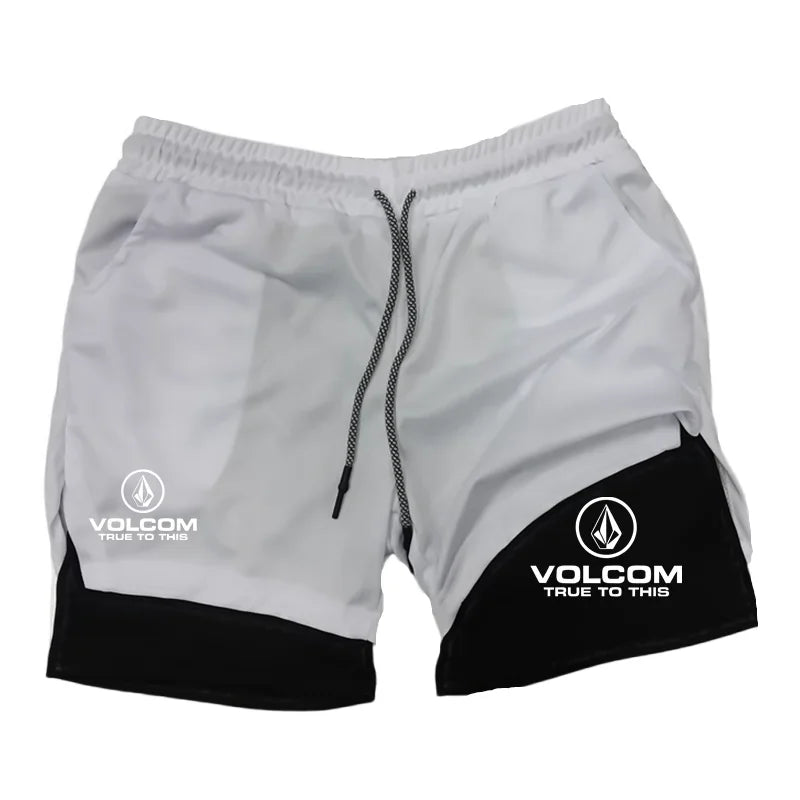 VOLCOM Print 2 in 1 Workout Running Shorts for Men Christian Gym Athletic Shorts with Compression Liner Phone Pocket Towel Loop
