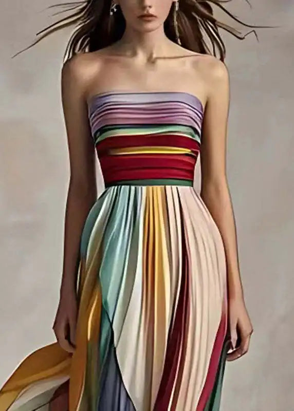 Women's Fashionable A-line Backless Sexy Strapless Printed Multicolor Beachwear Comfortable Strapless Elegant Long Skirt Dress